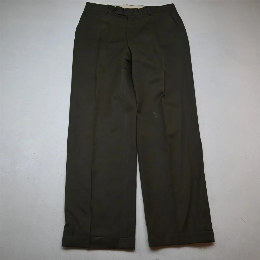 Vtg Oscar de la Renta Double Breasted 42R 32x30 Tan Brown Wool Jacket Pants Suit